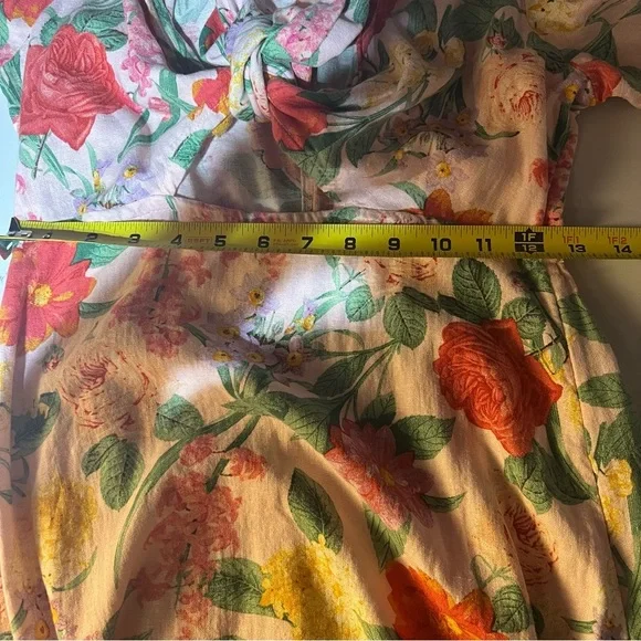 Old Navy Linen Floral Cottagecore Puff Sleeve Cut Out Midi Dress Size Medium - Picture 10 of 11